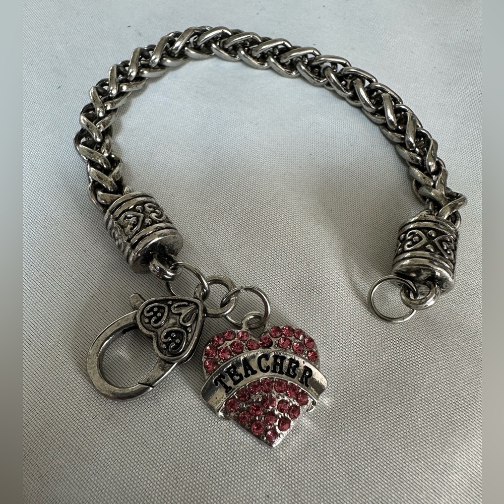 Chain bracelet with Teacher heart charm